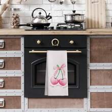 2 piezas Paños de cocina decorativos de estilo universitario en color rosa con moño de cereza, paños absorbentes decorativos para platos, manos, cocina, baño o dormitorio, regalos adecuados para mujeres y niñas