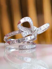 Cubic Zirconia Bow Decor Ring - Silver - View 4