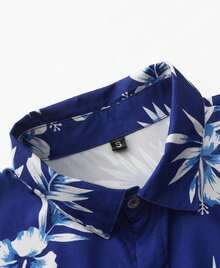 Men's & Women's Hawaiian Shirt - Flower&Coconut Leaves Print Short Sleeve Button-Up, Soft Breathable Fabric, Machine Washable, Regular Fit Casual Beach Vacation Shirt For Adults, Summer Apparel Buttons Casual Shirts - Màu xanh lam - Xem 4