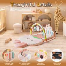Baby Gym Game Mat, Baby Game Mat And Activity Gym, Baby Piano Gym With 5 Baby Learning Senses, Baby Music Activity Center, Baby And Toddler Game Mat, Prone Time Mat Toys 0-3-6-12 Months