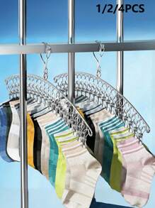 81/2/4 Pcs. Clothes Hanger With 20clips, Wind Resistant, Stainless Steel, For Drying Thick, Socks, Bras, Underwear, Stockings, Gloves