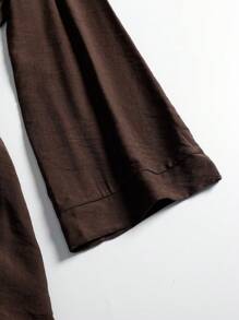 迪拜女士束腰穆斯林连衣裙，腰部有口袋 - 棕色 - 查看 6