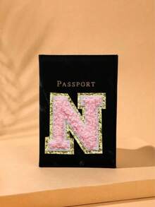 1pc A-Z Letter Travel Passport Holder, PU Material Map Pattern Passport Cover, Pink Color Passport Case, Business Travel Passport WalletFor Travel For Flight Lightweight - Black - View 15
