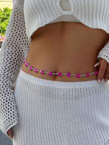 1 pieza Cadena de cintura de cristal con forma de corazón rosa para mujer, joyería corporal para mujeres, accesorio de Halloween