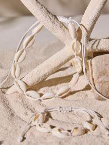 Tropiscape 2 Stücke tropischer Strand Stil modische Muschelkette und Armband Set für Frauen, Herbst, Weihnachten, Wintergeschenke