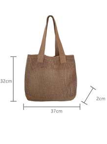 1pc Fashionable Knitted Tote Bag, Mesh Beach Handbag For Summer Vacation, Boho Knit Bag - Large Capacity Women Shoulder Bag