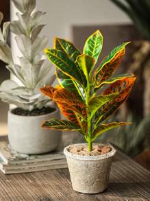 24-41cm Artificial Ficus Tree Branch Fake Garden Croton Plants Desktop Landscape Leaves Plastic Tropical Rubber Tree For Home Garden Kitchen Dining Room Balcony Party Wedding Decoration