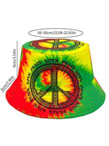 Casual Summer "Peace Love" Print Vacation Bucket Hat, Unisex Boho Style Reversible Sun Protection Bucket Hat