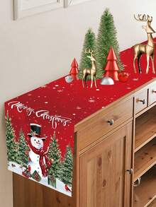 1pc Christmas Snowman Table Runner, Merry Christmas Tablecloth Table Cover, Christmas Party Supplies, Christmas Table Centerpiece Decoration, Christmas Decoration, Christmas Party Decoration, Christmas Room Decoration, Christmas Table Decoration, Home Decor, Kitchen Decor, Autumn Decor, Winter Decor, Christmas Eve Decoration, 2027 New Year Decoration, Halloween, Perfect Choice For Christmas Decoration And Christmas Ornaments. - Snowman Christmas Tree On Both Sides - View 7