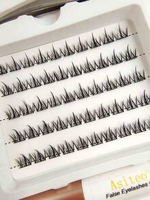 Asiteo 睫毛串、膠水和鑷子套裝，50串輕柔自然簇狀睫毛，家用假睫毛，女性DIY睫毛擴展工具套件