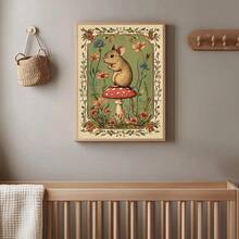 1 幅无框可爱森林动物老鼠蘑菇民间艺术幼儿园海报帆布印刷复古乡村风格墙壁艺术美学装饰画适用于公寓、客厅、卧室、现代家居装饰 - 彩色 - 查看 3