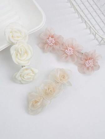 1 件花卉网状发夹，弹性马尾夹，优雅设计，适合日常休闲装和聚会、发饰、夏季配饰、旅行