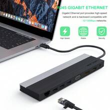 USB C 12-In-1 Hub/ Docking Station, Triple Display Type-C Hub With HDMI, Display Port And VGA, Ethernet, MicroSD And SD Card Reader, 3.5mm Audio Jack And 2 USB 3.0 & 2 USB 2.0 Ports, For Windows / And More