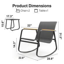 3 Piece Rocking Bistro Set, Textilene Fabric Patio Furniture Set, Front Porch Rocker Chairs With Coffee Table For Lawn, Garden, Balcony, Poolside ,Outdoor Furniture - màu đen - Xem 2