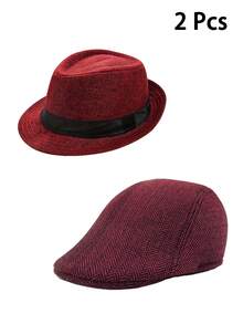 D EXCEED 2 件男士人字纹粗花呢报童常春藤帽和透气巴拿马帽套装，适合旅行、高尔夫、海滩和户外风格时尚服饰配饰
