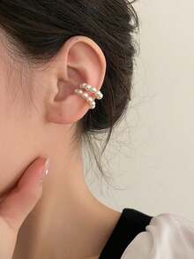 2pcs Minimalist Elegant Pearl Ear Cuff Earrings, Niche Design Jewelry For Women - White - View 4