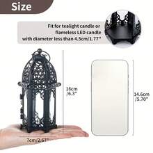 2 Stücke kleine schwarze marokkanische Stil Kerzenlaterne, kleine Teelichthalter mit transparenten Glasscheiben, hervorragend für Terrasse, Innen-/Außenbereich, Veranstaltungen, Ramadan, Partys und Hochzeiten