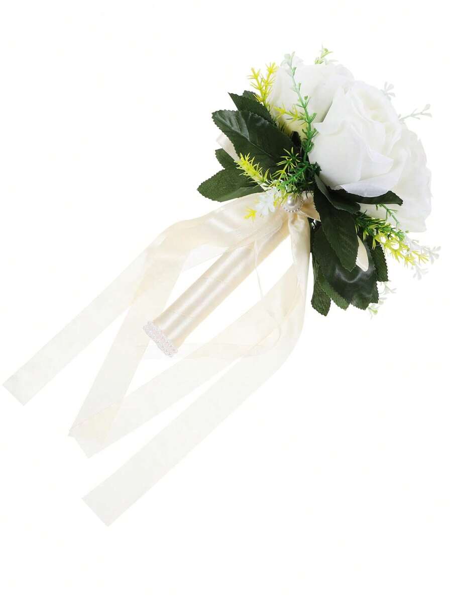 1pc New Rustic Style Bridal Bouquet, Wedding Supplies Bride Holding Flower, Bridesmaid Bouquet - Multicolor - View 1