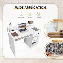 White Computer Desk, Home Office Desk With Large Drawers, Hutch, Keyboard Tray, 5-Position Adjustable Open Shelves, Easy Assembly, Writing Desk For Bedroom, Small Space, Living Room, White - 1 - View 8