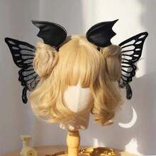Horquilla gótica con alas de para Cosplay, tocado de demonio, cuernos Harajuku, pinza para el pelo de plumas bordadas, accesorios de Anime - Rosa - Ver 6