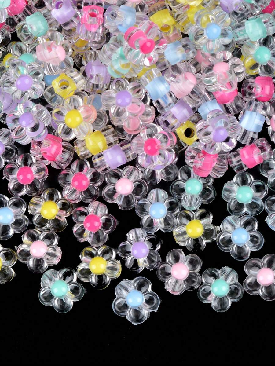 100pcs/Pack Assorted Flower, Heart, Star, Cube, Round Acrylic Beads With Hole, Suitable For DIY Bracelet, Necklace, Phone Chain, Hair Accessories, Jewelry, Handicrafts