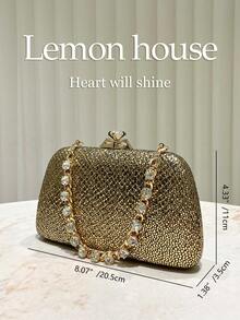 1pc Glittery Gold Rhinestone Faux Leather Women's Clutch Bag, Elegant Bridal Wedding Purse With Chained Strap, Suitable For Formal Events, Parties, Weddings - A Fashionable Gift For Women