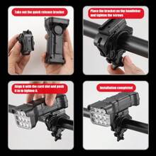 Luz Frontal de Bicicleta com 12 LEDs, Material ABS de Alta Luminosidade, Lanterna para Uso Externo, Alto-Falante Embutido e Visor Digital, 5 Modos de Iluminação, Suporte Rotativo 360°, Luz de Bicicleta Segura para Uso Noturno
