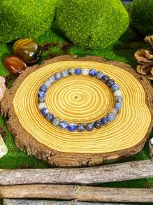 1 Stück/6mm blauer Sodalith Armband Handgemacht mit Elastik für Männer und Frauen, ein Geschenk um Wissen und Kommunikation zu fördern