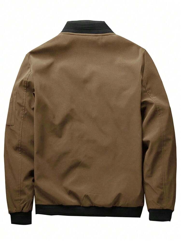 Jaqueta masculina de primavera e outono, jaqueta com zíper e gola alta, jaqueta clássica e simples, presente para amigos, marido, namorado - Caqui - Visão 4