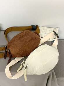 1 件装 Core Velvet 绿色时尚百搭简约男士胸包 - 白色 - 查看 9