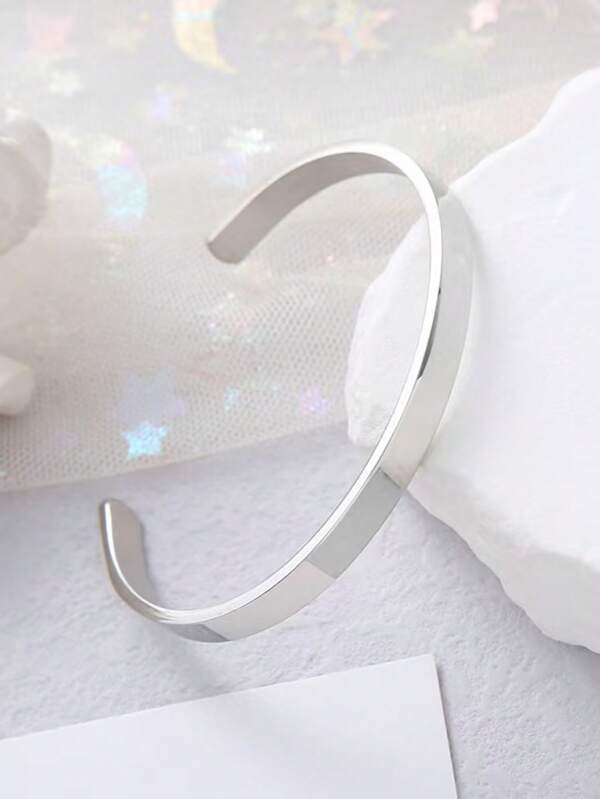 Open-Ended Titanium Steel Smooth C-Shaped Bangle Bracelet, Customizable, Rust-Resistant, Hot Selling In Europe And America