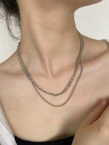1pc Silver Multilayer Necklace - Silver - View 6