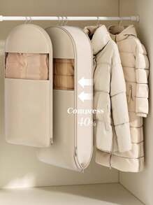 1pc Compressible Dust Cover For Down Jackets, Garment Storage Bag With Clear Viewing Window – Space Saving Hanging Garment Bag With Self Compression Zipper, Wardrobe Organizer, Closet Storage And Organization