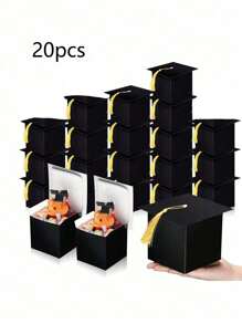 Set de 5 piezas/10 piezas/20 piezas Caja de regalo de caramelo con forma de birrete de graduación, Caja de galletas y chocolates para la fiesta de graduación, Decoración de mesa de graduación con borla dorada, Navidad