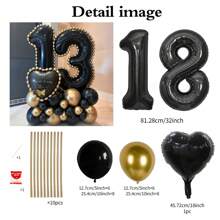 43pcs Black Number Column Balloon Set, Includes 32 Inch (81.28cm) Black Number Foil Balloons, Black & Metallic Gold Round Latex Balloons, Suitable For Anniversary, Birthday Decorations, Brides, Wedding Decor, Graduation, Festivals, Party Decor