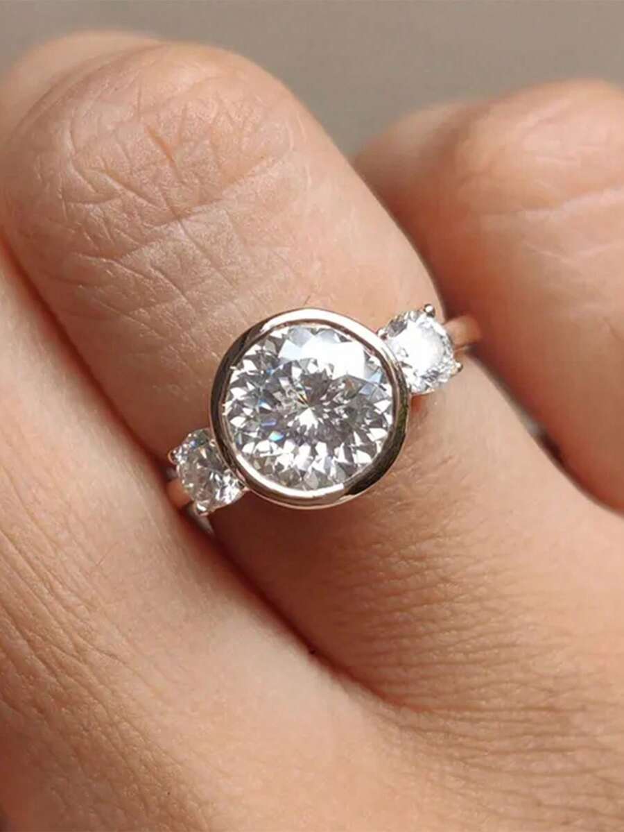 1pc Circular Geometric Zirconia Ring, Fashionable Lightweight Luxury Silver Copper Ring, Suitable For Women's Daily Wear, Dates, Beach Vacations, Parties, Wedding Jewelry, Holiday Gifts, Jewelry Gifts - 銀色 - 查看 1