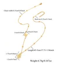 1pc Classic Letter Hamsa Hand Pendant Necklace, Stainless Steel Bead Chain, Women - Yellow Gold - View 2