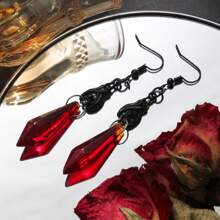 1 Par de Brincos Pendentes Geométricos Estilo Gótico Vermelho Preto Morcego e Prata Palma, Moda e Adequado para Festa de Halloween ou Qualquer Ocasião, Presente para Ela