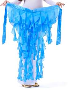 1 件女式闪亮亮片肚皮舞臀巾腰带裙系带流苏下摆波浪裙肚皮舞臀巾拉丁舞腰带九尾狐裙表演流苏波浪裙