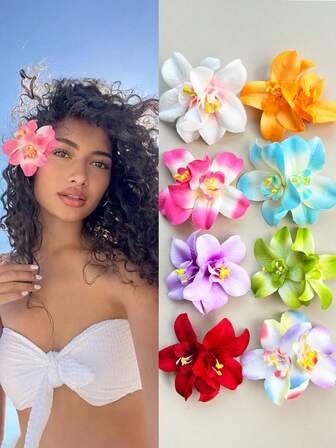 8Pcs Hawaiian Flower Hair Clips, Women Artificial Flower Hair Clips, Plumeria Hair Clips,Hibiscus Hair Clips Suitable For Holiday Beach Party, Summer Tropical Flower Hair Accessories, Wedding Party, Holiday Gifts For Girls, Mother's Day Gifts Claw Clips Hair Claws Hair Barrettes, School Stuff