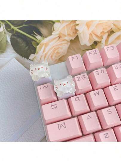 2pcs Cat Shaped Cute Keycaps, Fit For Mechanical Keyboard With Cherry MX Switch