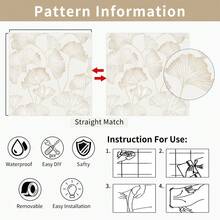 1卷优雅自粘墙纸，浅黄色银杏叶图案，撕贴式，防水，防潮，可移除，易于粘贴，家居装饰墙贴，适用于厨房、卧室、客厅、浴室、橱柜、衣柜、桌子（宽度：17.32英寸；长度：118.11/196.85/393.70英寸） - 杏色 - 查看 10