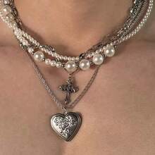 2 件人造珍珠项链四层一体式短吊坠链堆叠人造珍珠长吊坠链百搭简约时尚项链套装适合情侣在日常生活中佩戴也适合派对约会和夏日海滩海边 - 白色 - 查看 7