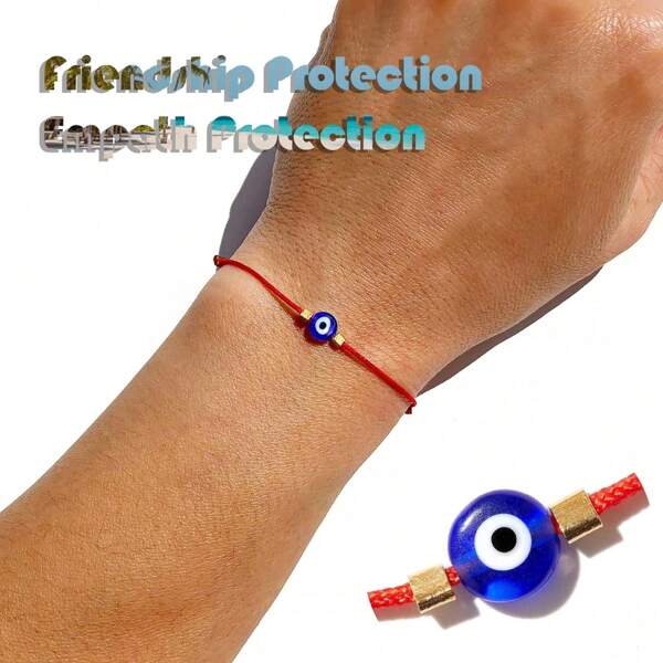 Pulseira de mau-olhado para homens e mulheres, pulseira de proteção da amizade, joia de mau-olhado com cordão vermelho, pulseira de mal de ojo para mulheres, pulseira de fita vermelha, 1 peça
