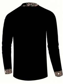 1 Peça Top Social de Manga Longa Casual Masculina Nova para Uso Diário, Reuniões ao Ar Livre, Presente Ideal, Outono - Preto - Visão 3