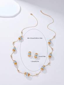 Set de 3 piezas de joyas: Pendientes con perlas en forma de huevo al estilo bohemio y medio oriental para el Ramadán, y un collar largo, como accesorios para vestidos formales de mujer