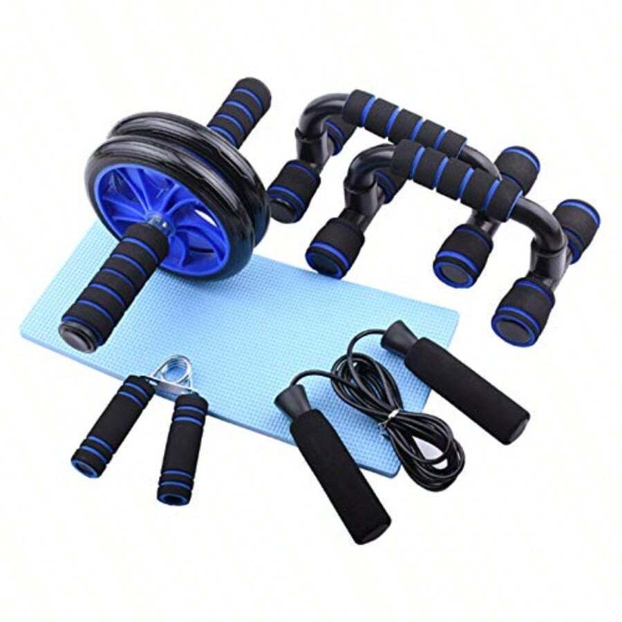 Abdominal Muscle Training Rollers 5In1 Roller Kit With Knee Pads PushUp Bars Handle Grips Skipping Ropes Home Gym Exercise Kits Suitable For Physical Training - DarkBlue - View 1