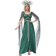 Halloween Performance Costume Export Version Dark Green Snake Print Split Long Dress Mythical Siren Medusa Costume