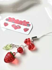 Mặt dây chuyền hình quả dâu tây anh đào đỏ cho thẻ, túi xách, điện thoại và chìa khóa làm quà tặng cho mẹ, gia đình, bạn bè, sinh nhật, ngày lễ, dây đeo điện thoại - Nhiều màu - Xem 3