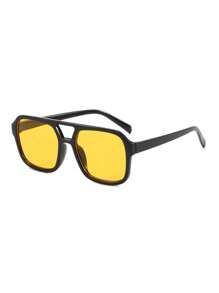 Retro Square Double-Beam Fashion Glasses, Colorful Fashion Glasses For Men And Women, Suitable For Summer Sun Protection, Beach Vacation, Outdoor Sports, Gatherings, Parties, Self-Driving, Fishing, Cycling, Shopping And Taking Photos